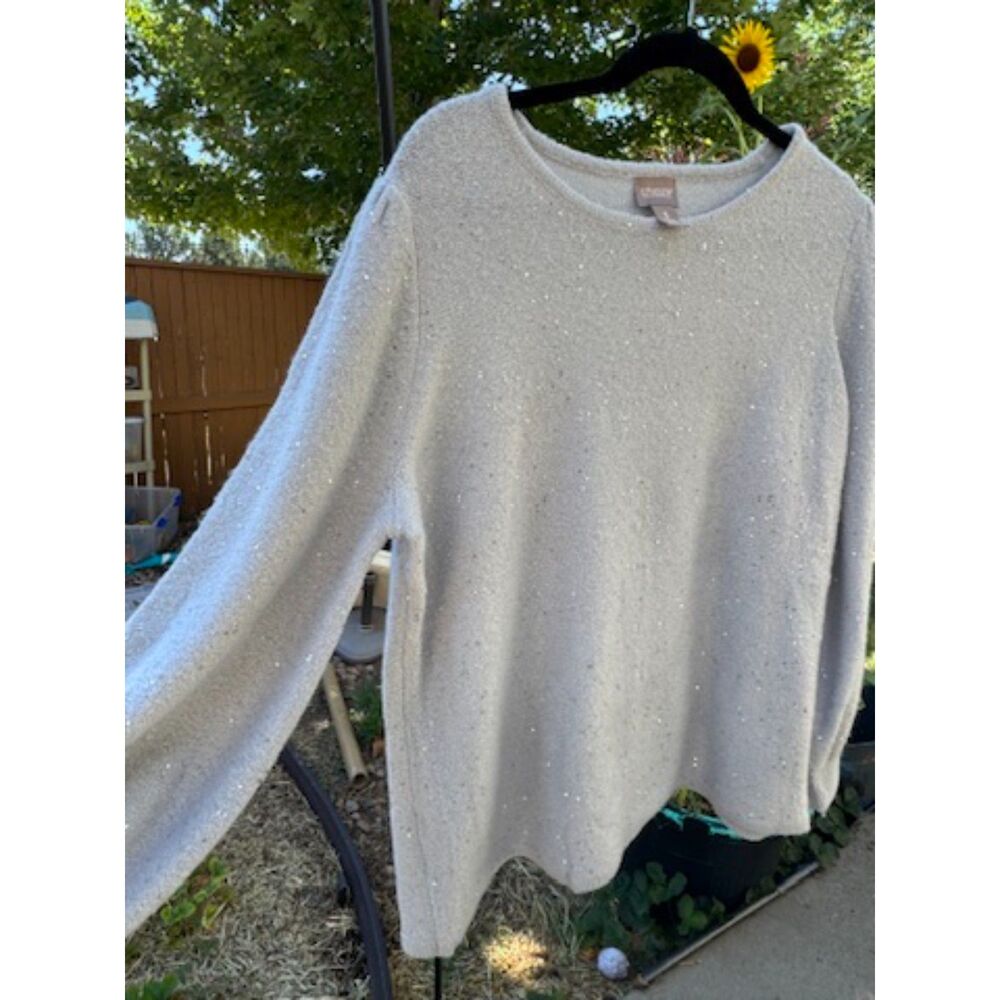 Chico's Silver Sparkle Glitter Sweater Silver on Silver Long Sleeve Sz 3